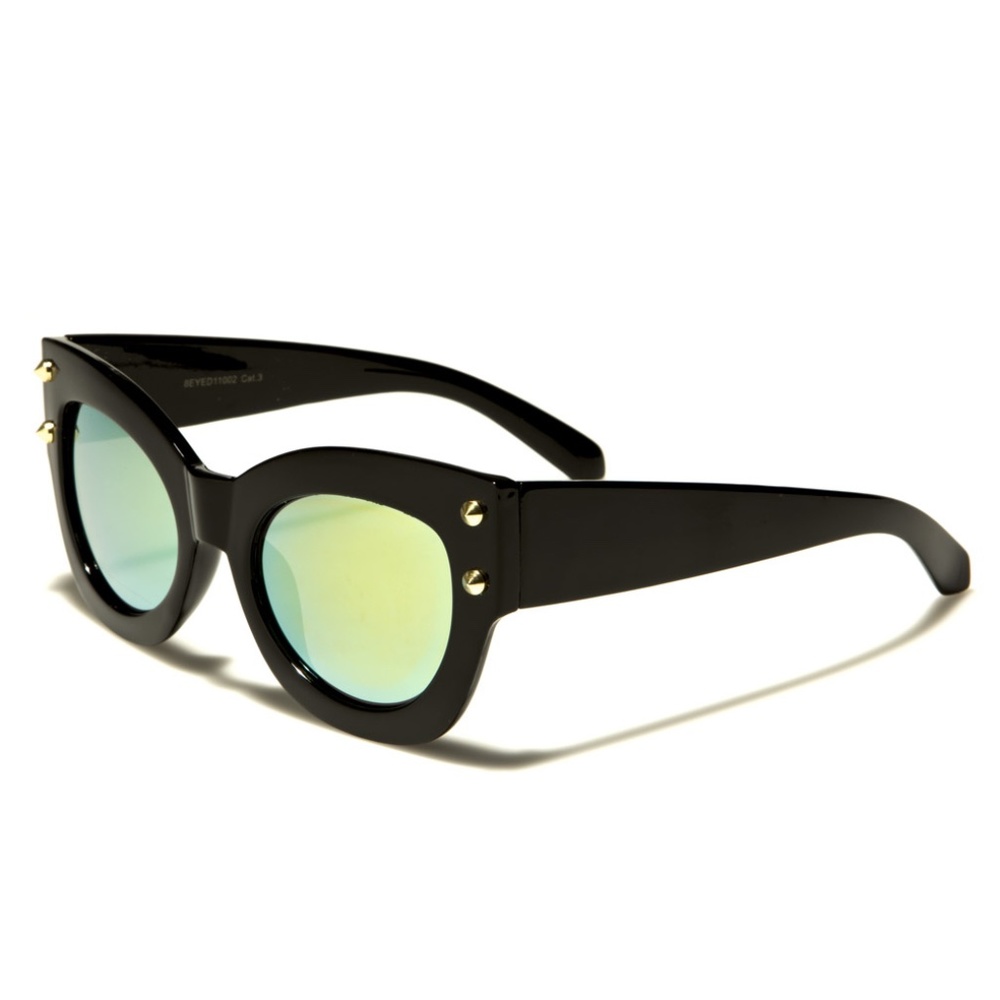 Cat Eye Mirrored Sunglasses Yellow Gold Studs